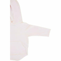 Pink organic baby hoodie from Be Mi Los Angeles featuring a cozy, soft fabric and a cute hood design.