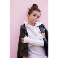 Be Mi Los Angeles Organic Luna Hoodie Dress shown in a cozy, casual style with hood and relaxed fit.
