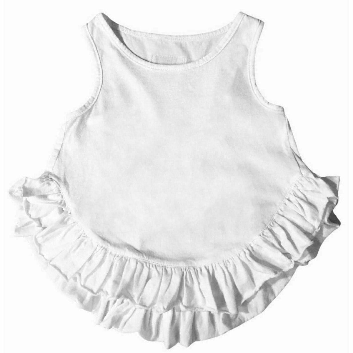Be Mi Los Angeles Noa Ruffle Tank Top, back view showing ruffled neckline and fitted design on soft fabric.