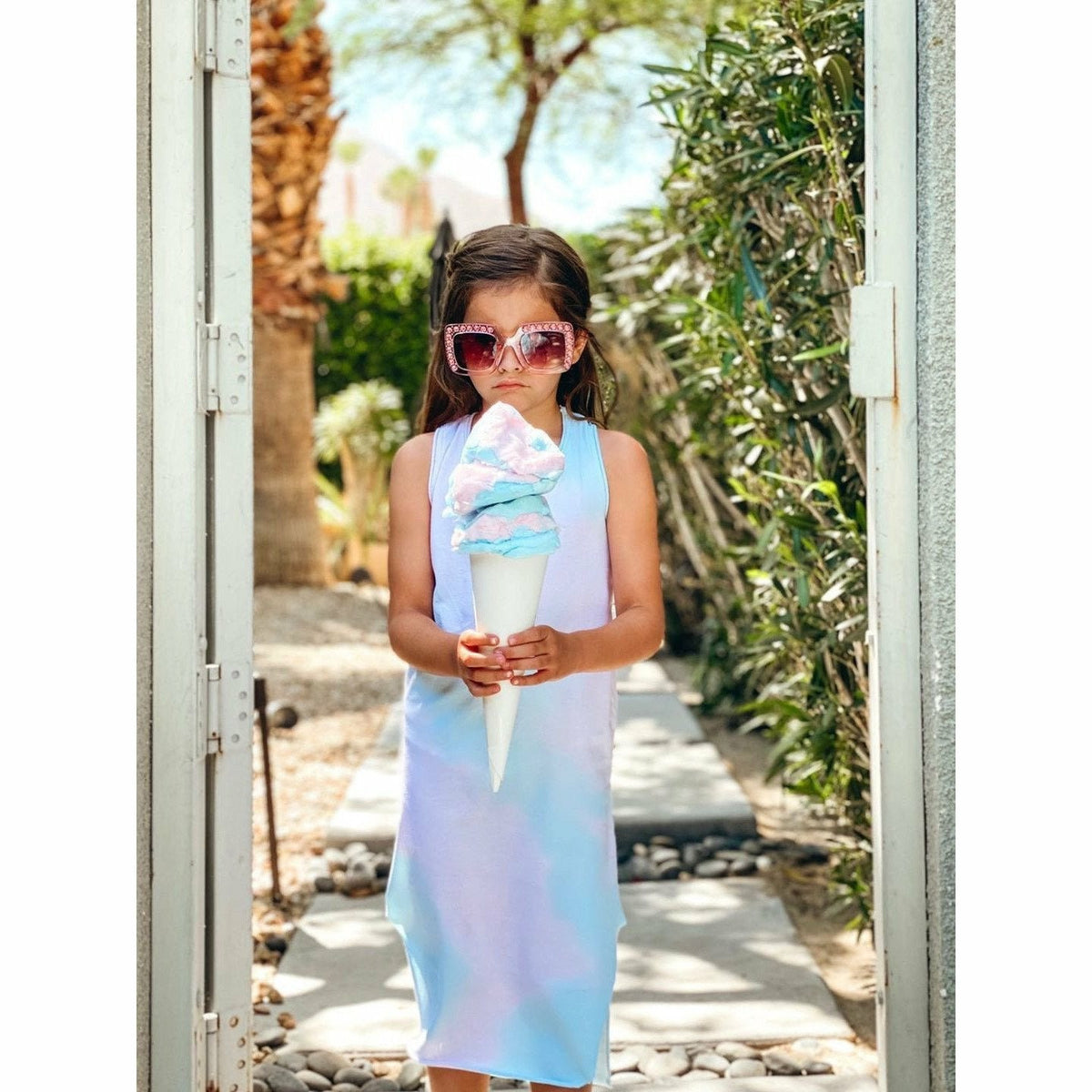 Be Mi Los Angeles Lexi Tank Dress in Cotton Candy fabric, featuring a casual sleeveless design and relaxed fit.
