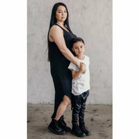 Black Lexi Tank Dress by Be Mi Los Angeles, adult women's dress with a sleek, fitted design, shown on a model.