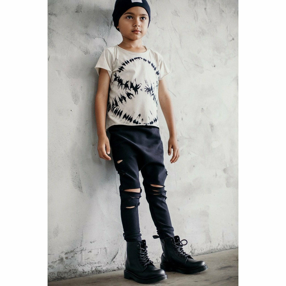 Organic Malibu Joggers by Be Mi Los Angeles in distressed black, showcasing a relaxed fit and casual style.