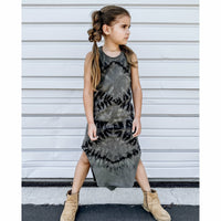 Be Mi Los Angeles Lexi Tank Dress in zebra print, dark color, sleeveless design, lightweight fabric, perfect for casual wear.
