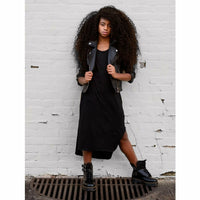 Black Lexi Tank Dress by Be Mi Los Angeles, sleeveless design, casual fit, shown on a model with a simple background.