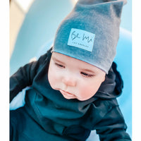 Organic oversized grey beanie by Be Mi Los Angeles, featuring an oil wash finish and cozy, relaxed fit.