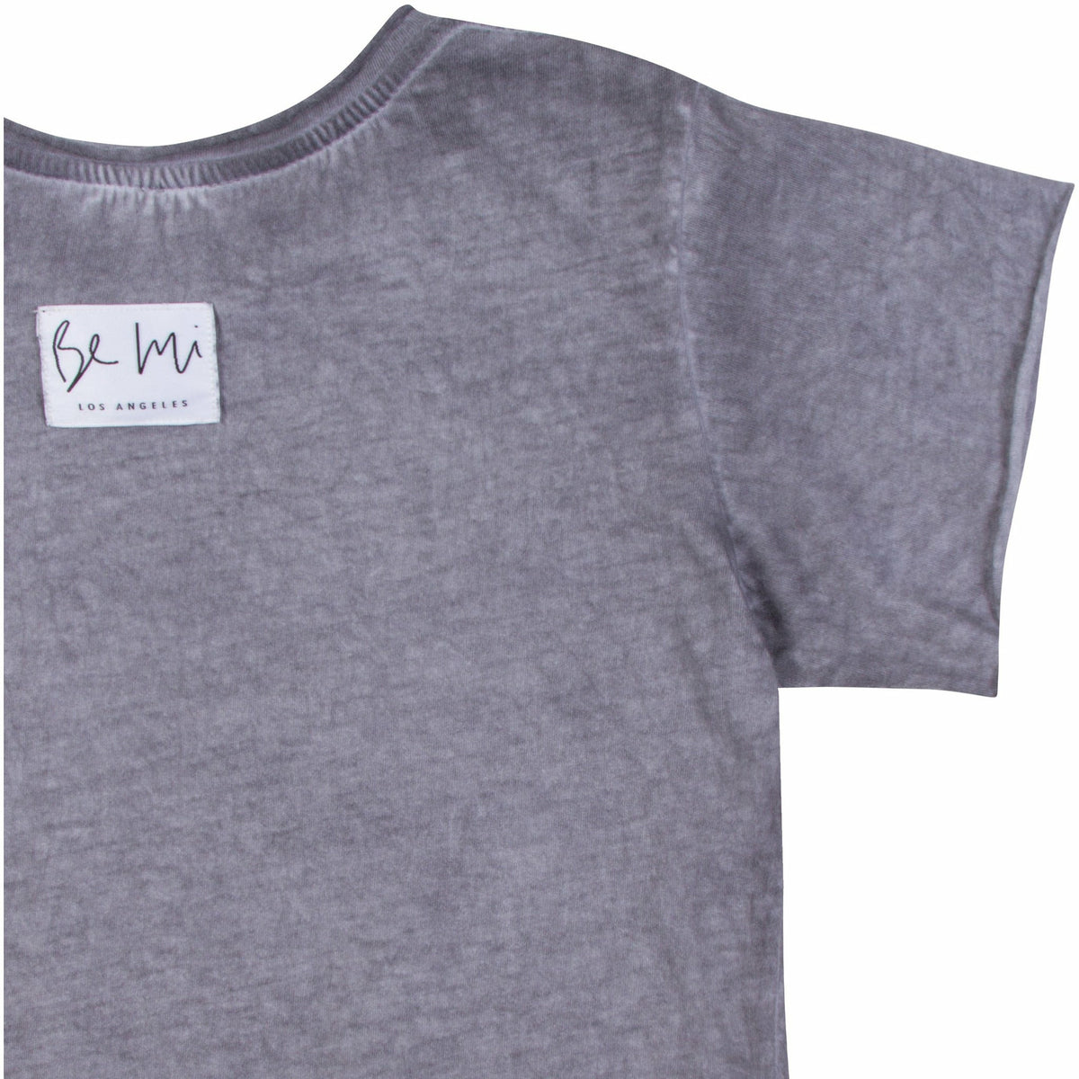 Be Mi Los Angeles Raw Edge Tee displayed flat, showcasing its casual, raw-edge design and soft fabric texture.