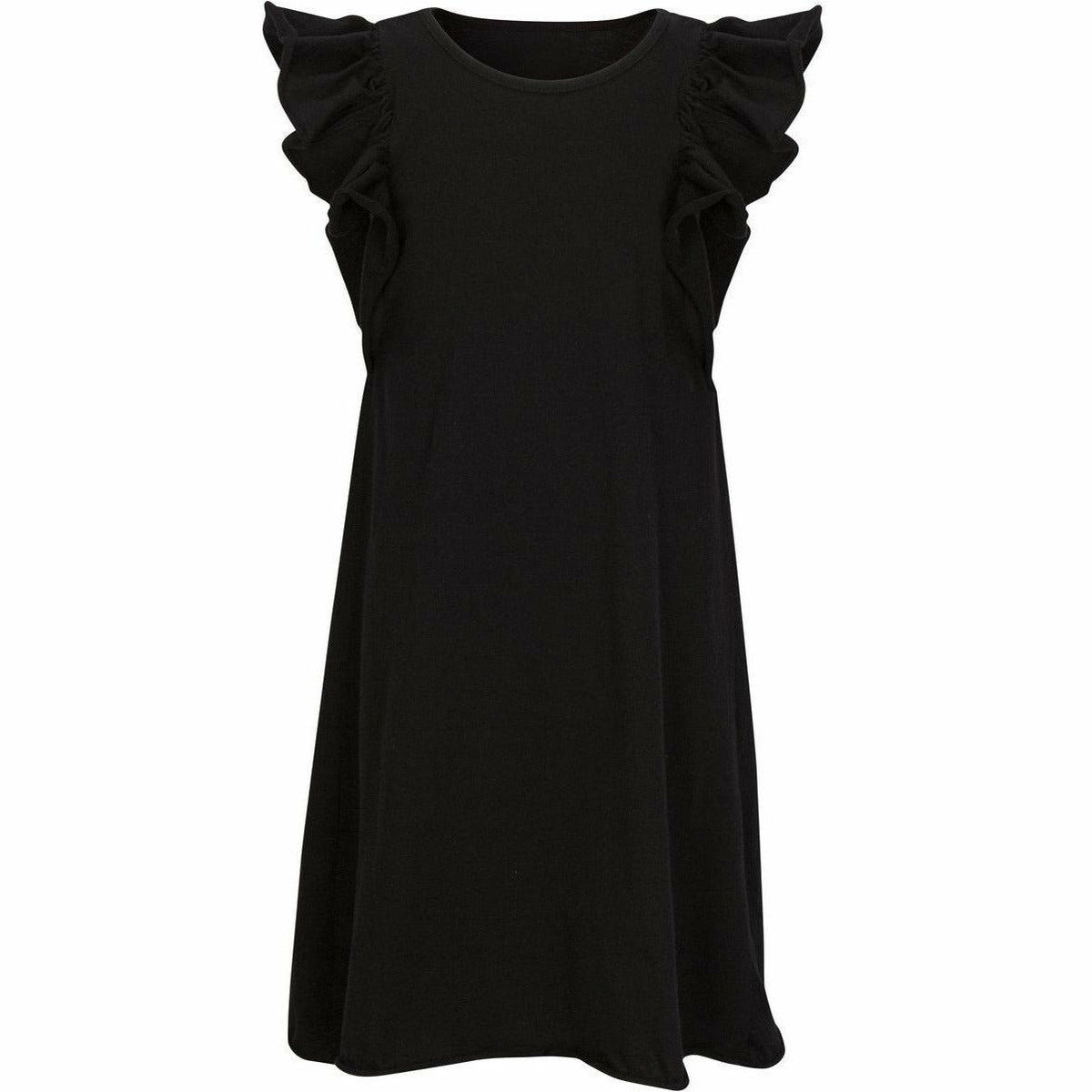 Black Valentina Ruffle Dress by Be Mi Los Angeles, featuring ruffled details and a stylish silhouette.