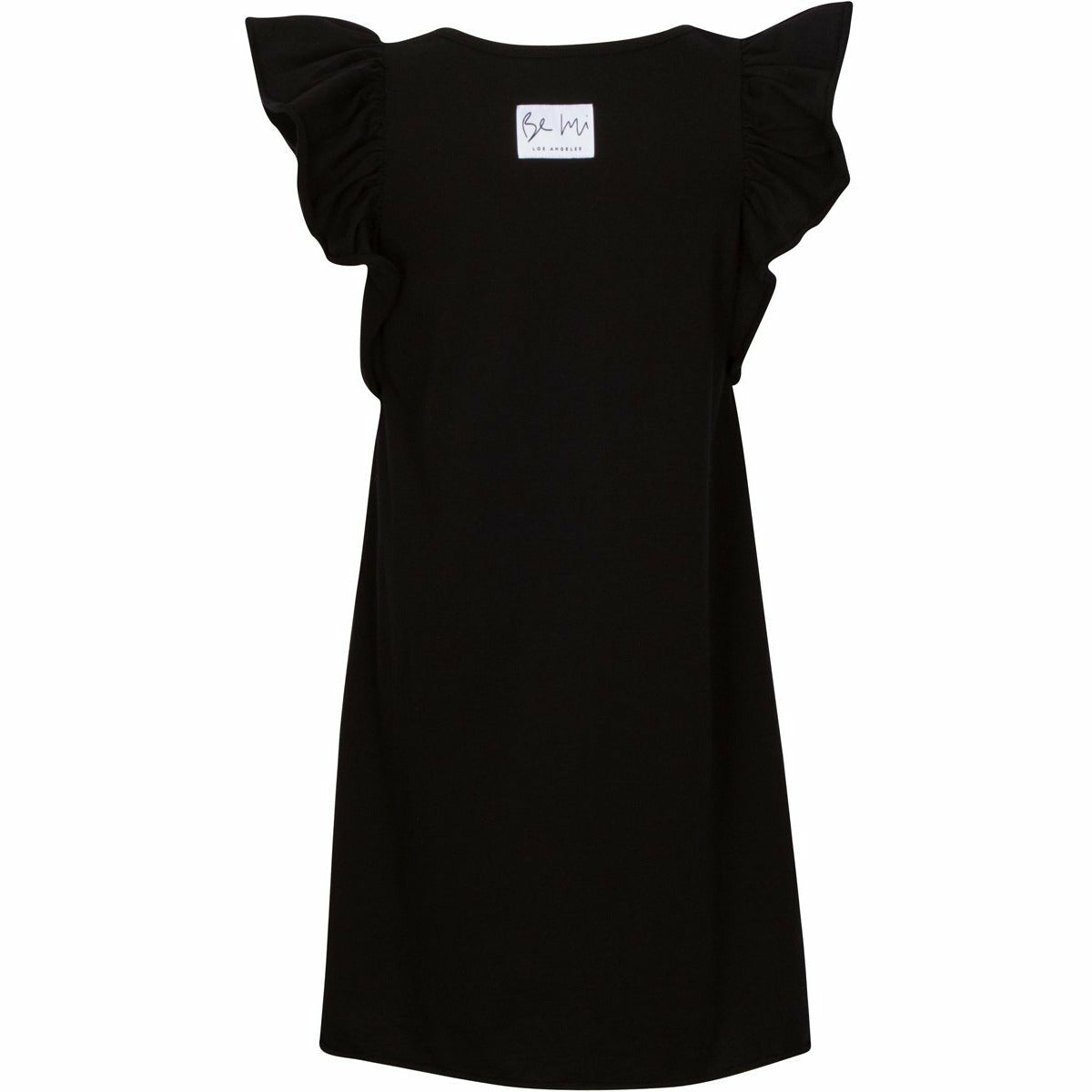 Black Valentina Ruffle Dress by Be Mi Los Angeles, featuring ruffled details and elegant design, shown on a model.