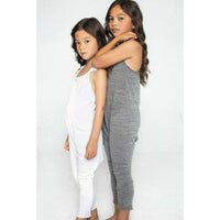 Be Mi Los Angeles Heather Grey romper, casual one-piece outfit with short sleeves and relaxed fit, displayed on a hanger.