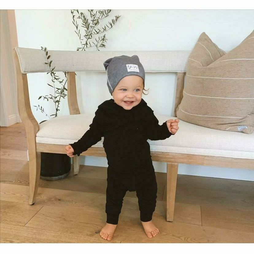 Soft baby organic beanie by Be Mi Los Angeles, shown in a cozy, neutral-colored knit with a snug fit for infants.