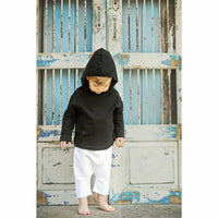 Organic Baby Benji Hoodie in black by Be Mi Los Angeles, featuring soft fabric and cozy hood for infants.