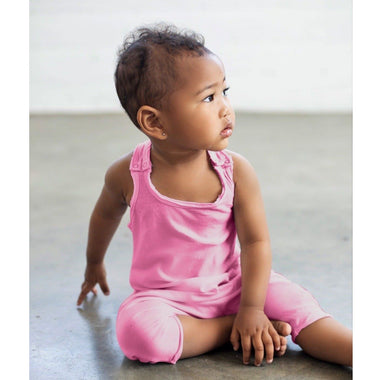 Be Mi Los Angeles baby romper in bubble gum pink, soft cotton fabric with cute, comfortable design for young children.