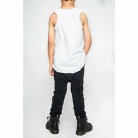 White Asher Tank top by Be Mi Los Angeles displayed on a hanger, showcasing a casual sleeveless design.