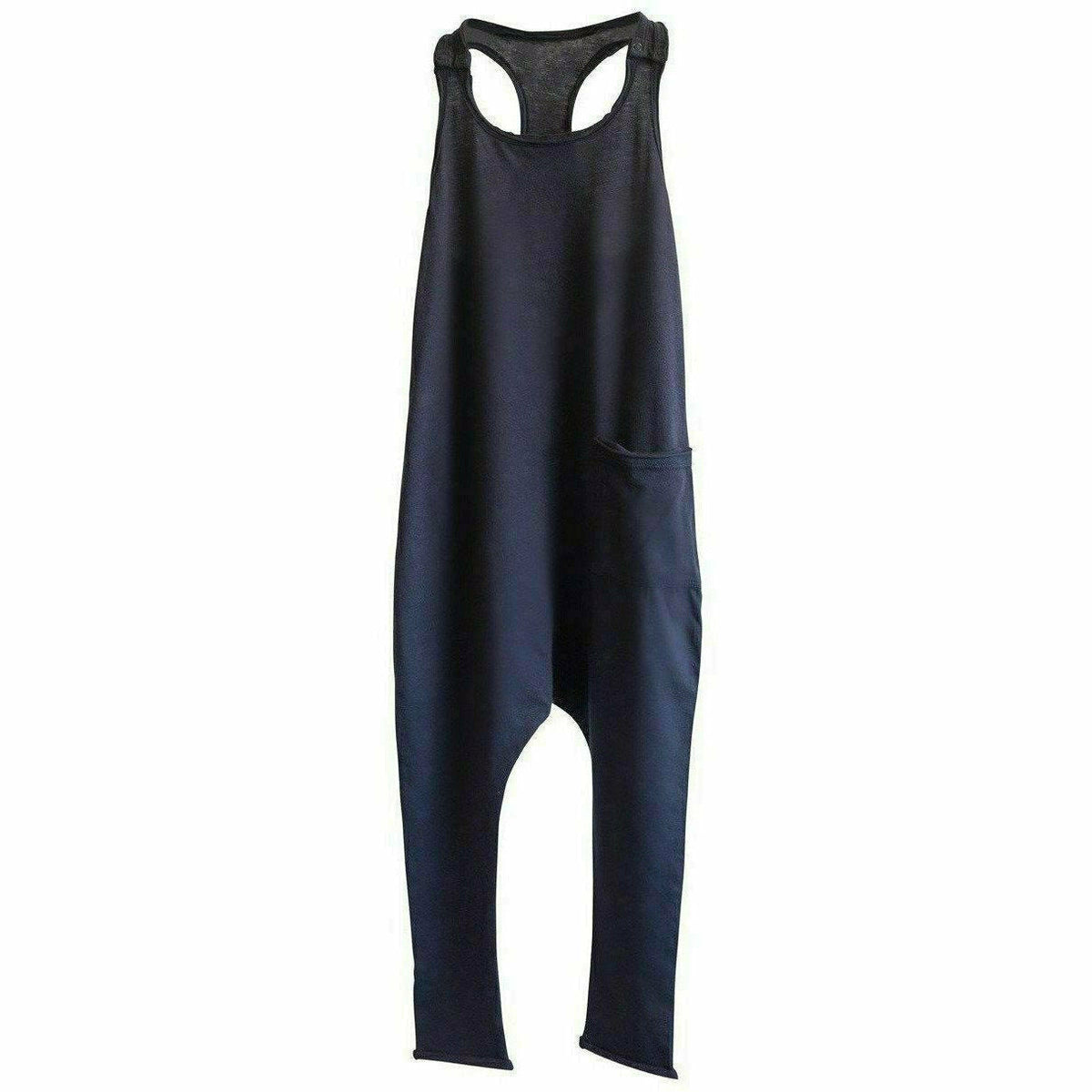 Be Mi Los Angeles navy romper displayed on a mannequin, featuring a stylish and comfortable design for casual wear.