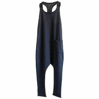 Be Mi Los Angeles navy romper displayed on a mannequin, featuring a stylish and comfortable design for casual wear.