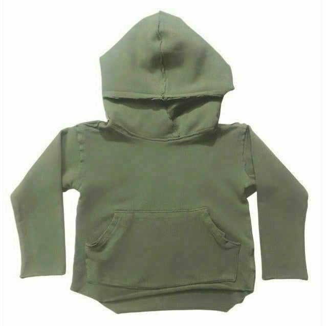 Organic Baby Benji Hoodie in olive, a cozy Be Mi Los Angeles sweatshirt for infants, featuring soft fabric and stylish design.