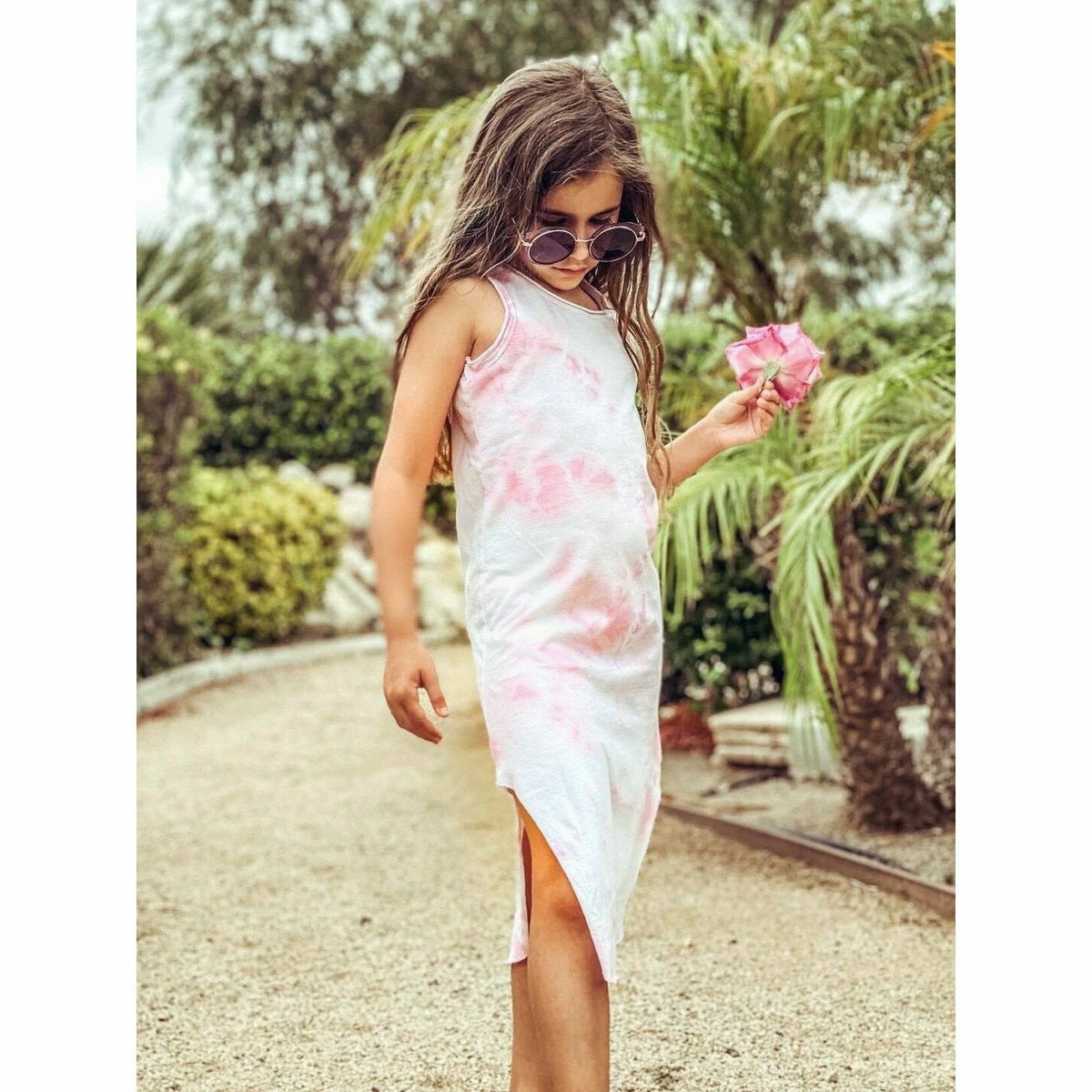 Be Mi Los Angeles Lexi Tank Dress in marble tie dye with sleeveless design and casual, flowing fit.