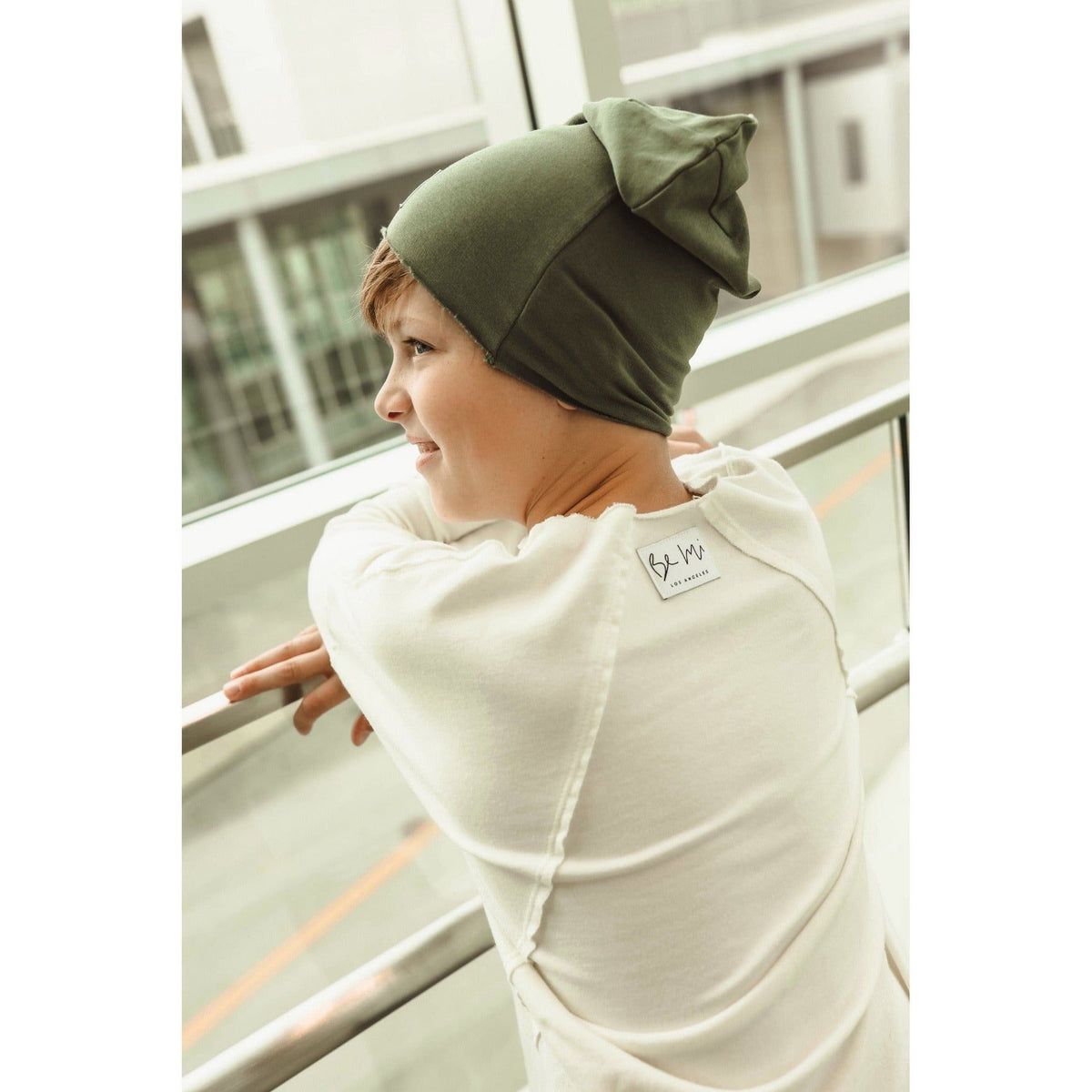 Organic V Raw Edge Top sweatshirt by Be Mi Los Angeles, featuring a relaxed fit and raw edge design in soft, organic fabric.