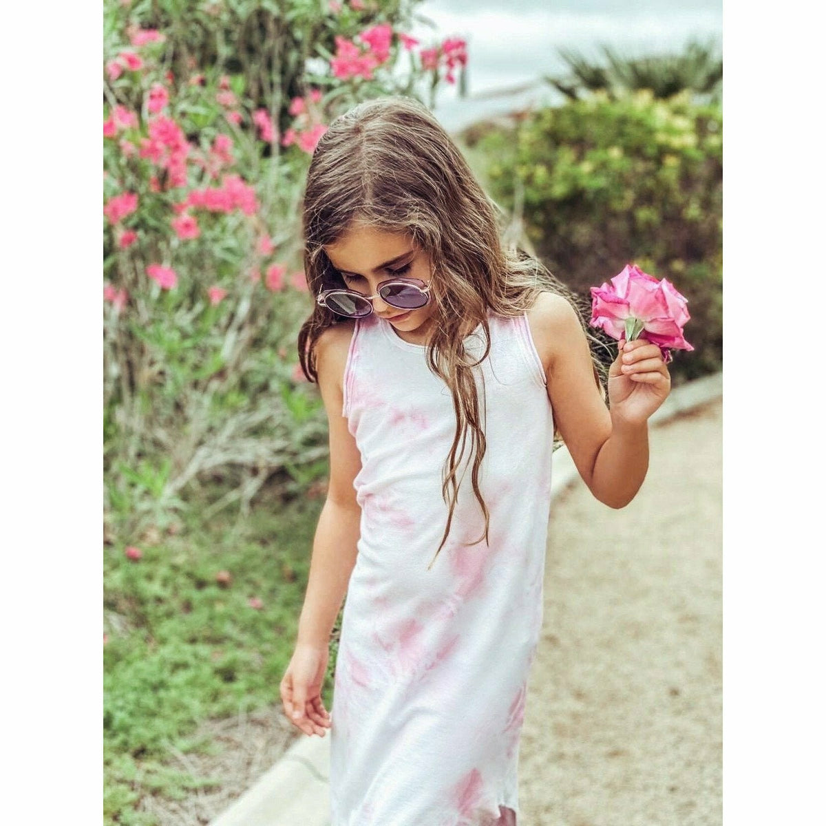 Be Mi Los Angeles Lexi Tank Dress in marble tie dye with sleeveless design and relaxed fit, perfect for casual summer wear.