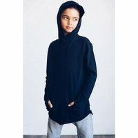 Black organic Benji kids’ hoodie by Be Mi Los Angeles, cozy sweatshirt with a soft fabric, perfect for children’s casual wear.