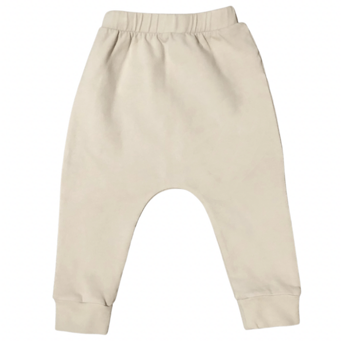 Organic Baby Malibu Pants by Be Mi Los Angeles in stone color, soft and comfortable baby pants with a relaxed fit.