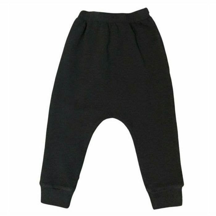 Organic Baby Malibu Pants by Be Mi Los Angeles in black, showing soft fabric and comfortable fit for infants.