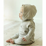 cute baby boy wearing organic hoodie  and pants beige grey