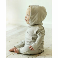 Organic Baby Malibu Pants by Be Mi Los Angeles in stone color, soft and comfortable for infants, with a relaxed fit and elastic waistband.