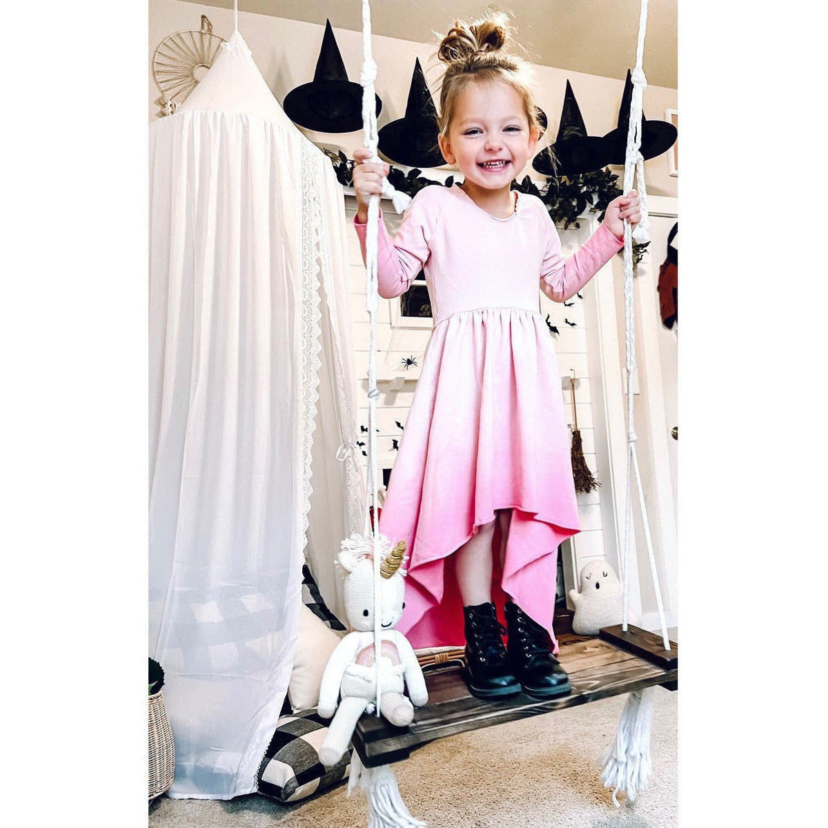 Organic Giselle Dress by Be Mi Los Angeles featuring long sleeves and an elegant ombre design.