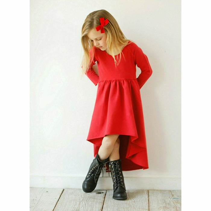 Organic Giselle Dress by Be Mi Los Angeles, long sleeve red dress with flowing fabric and elegant design, perfect for stylish occasions.
