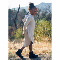 Organic Luna Hoodie Dress by Be Mi Los Angeles, showing a casual Eco-friendly hooded dress with a relaxed fit and organic fabric.