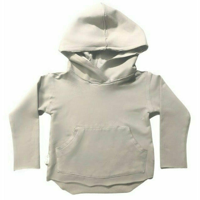 Organic Baby Benji Hoodie by Be Mi Los Angeles in stone color, featuring soft fabric and cozy fit for infants.